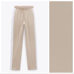 NWT. Zara Cream Retro Sporty High-waist Trousers. Size L.